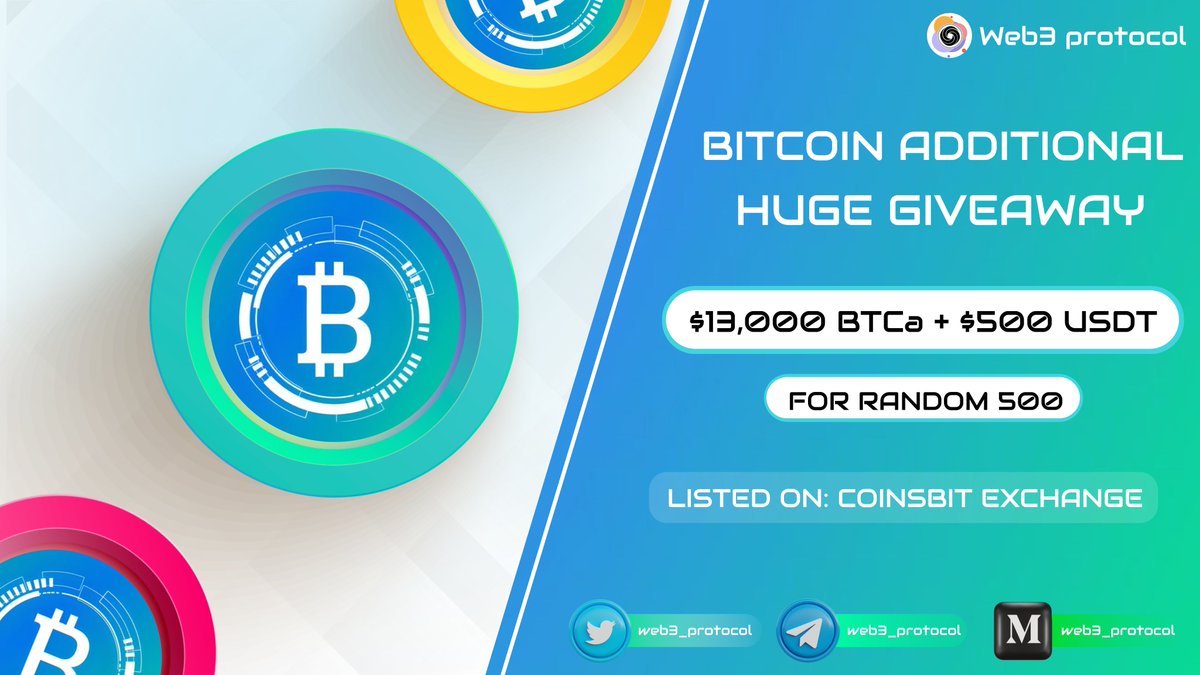 Web3_Protocol's tweet photo. 🎉Web3 Protocol X  BTCa Huge Giveaway

 🏆Prize Pool:-$13000 $BTCA &amp; $500 USDT 

To Enter:- 
✔️Follow @Web3_Protocol &amp; @BTCadditional
 ✔️Like and RT 3 friends
✔️ Fill form :- https://t.co/9PjVqoagiy

#Airdrop #Giveaway #Giveaways #Airdrops #Bitcoin_additional https://t.co/JTpEAKpYhw