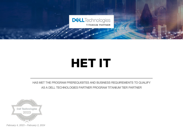 HET_IT's tweet photo. Met trots mogen wij bekendmaken dat we ons voor het tweede jaar op rij hebben gekwalificeerd voor het Titanium Partner Level van Dell Technologies @DellTechNL . https://t.co/THx4VnsqHq