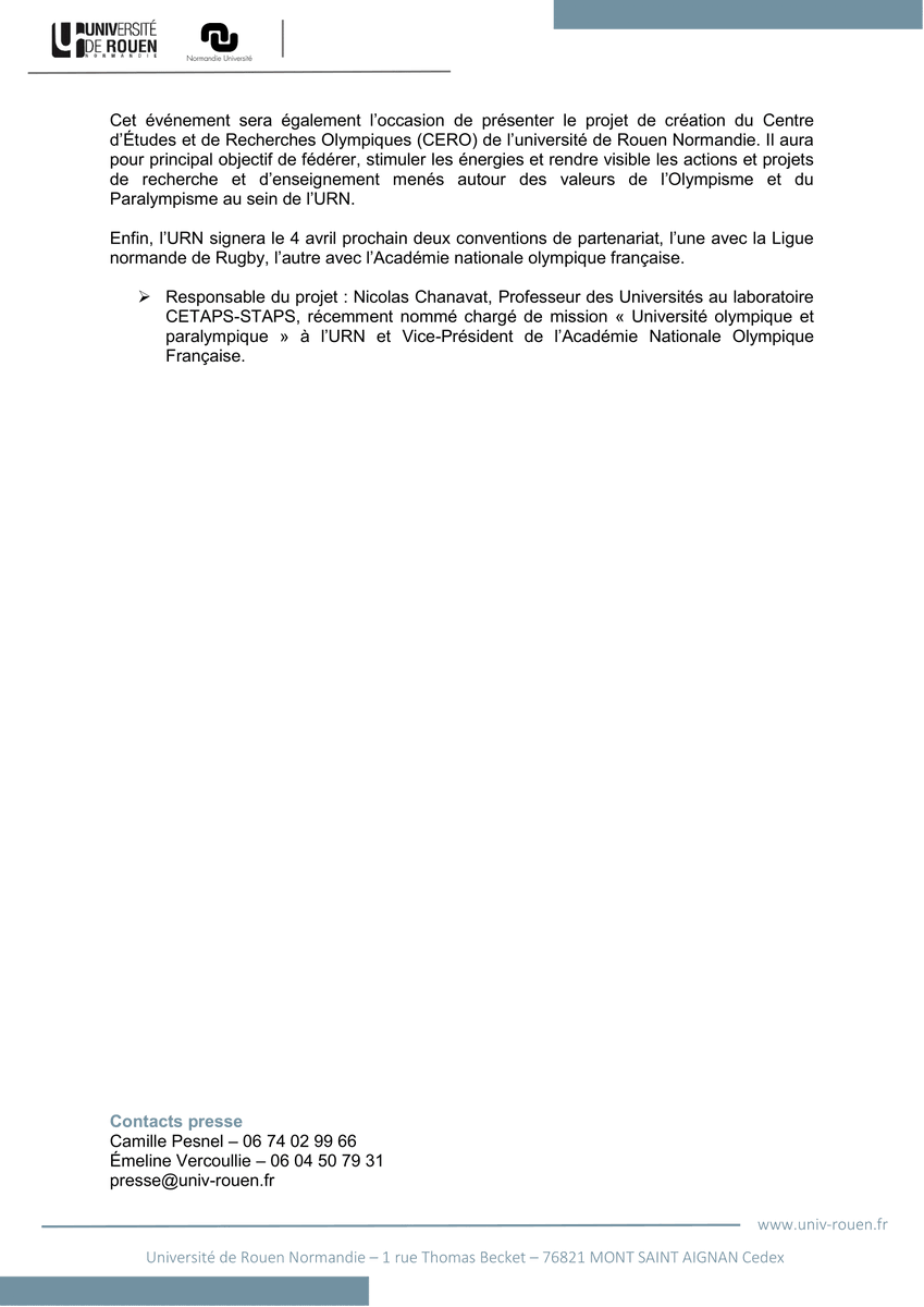 Université de Rouen Normandie (@univrouen) on Twitter photo #JO2024 Communiqué de presse 📣
Semaine Olympique et Paralympique (SOP) : les experts de l'Olympisme à <a href="/univrouen/">Université de Rouen Normandie</a> #JO2024 Communiqué de presse 📣
Semaine Olympique et Paralympique (SOP) : les experts de l'Olympisme à <a href="/univrouen/">Université de Rouen Normandie</a>