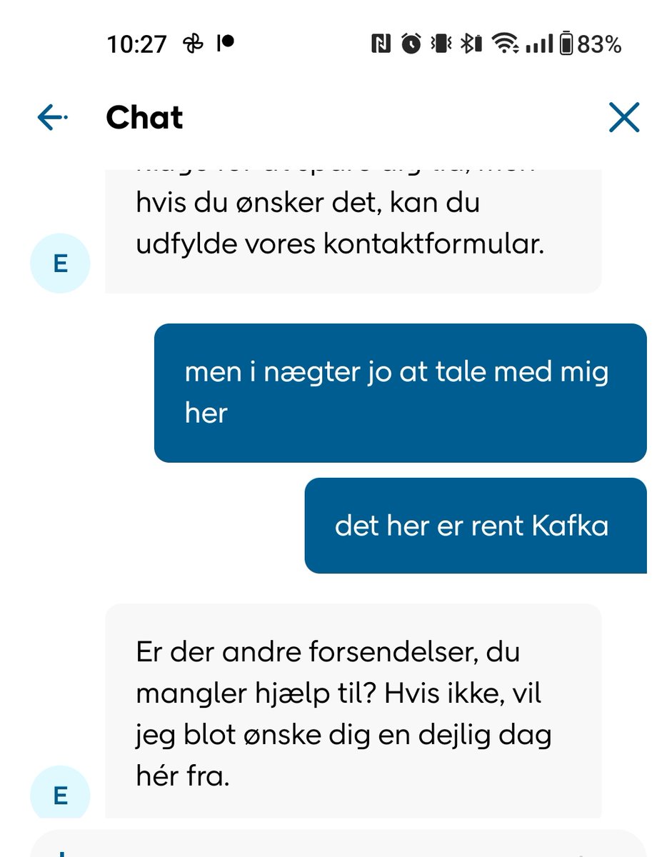 Tror aldrig jeg har oplevet et så kafkask system som PostNords toldafdeling. Pt vil de ikke frigive en gratis bog, fordi jeg ikke har faktura på hvad den koster. Det er umuligt at ringe, da man skal kontakte kundeservice chat. Og på chat nægter de at forholde sig til sag 😐👈