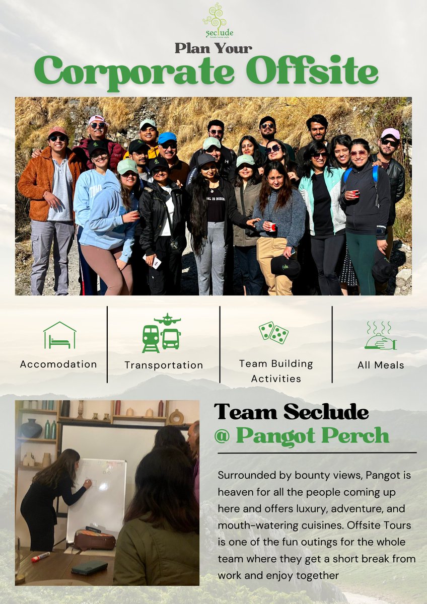 Secludestay's tweet photo. Meeting scheduled : with Nature🌲
Seclude Pangot Perch 

#TeamWork #CorporateOffsite #ProductivityBoost #WorkLifeBalance #corporateteamouting #funactivities #corporatefungames #corporatefunactivities #teambuilding #teambuildingevent #offsitemeeting #corporateevent #corporatelife https://t.co/mQ59rMHVcq