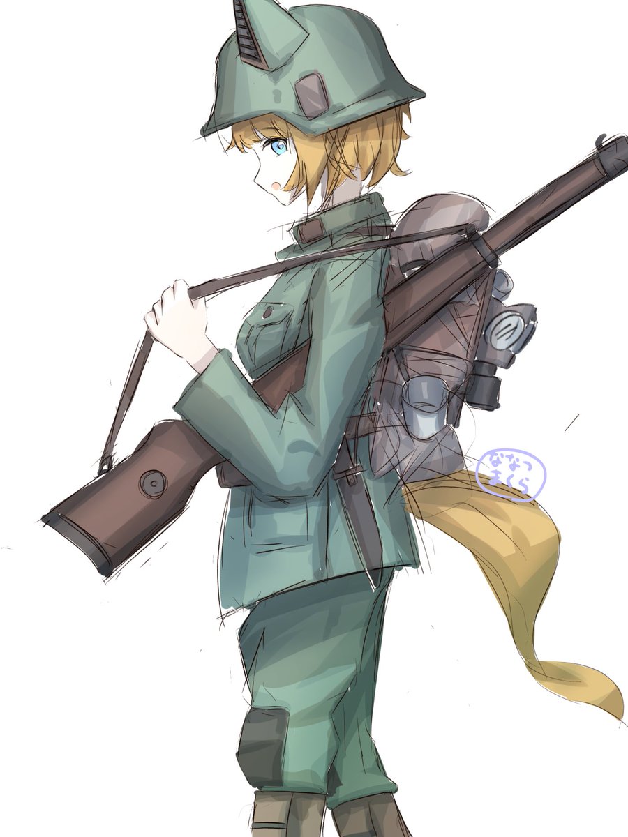 1girl weapon solo gun uniform military military uniform  illustration images