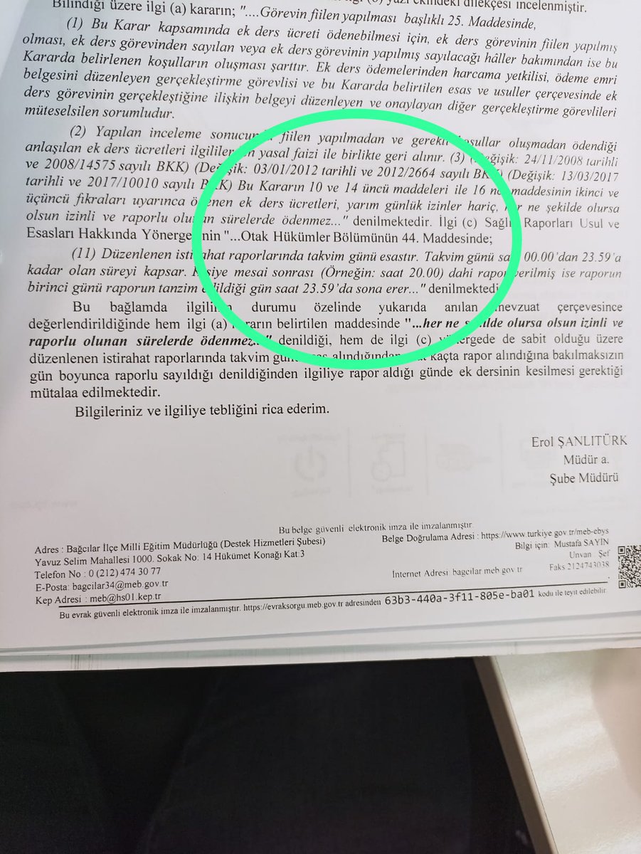Gün boyu derse giren, nöbet tutan öğretmen akşam hasta olsa 2 gün rapor alsa o çalıştığı gün ve tuttuğu nöbet ek ders olarak yazılmıyor.

Emeği sömürü anlayışı oluşturulan bu mantık dışı işlere birileri dur desin.

Amaç mağdur etmek midir?

<a href="/prof_mahmutozer/">Mahmut Özer</a>
<a href="/tcmeb/">Millî Eğitim Bakanlığı</a>
<a href="/mebpgm/">Personel Genel Müdürlüğü</a>