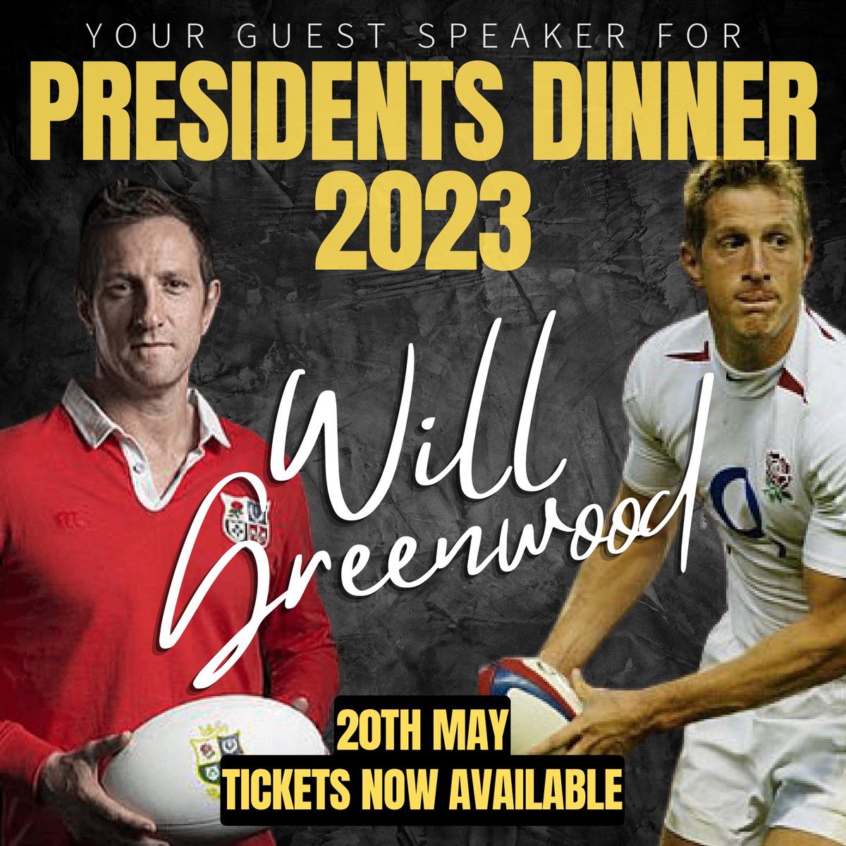 There are a small number of tickets left for this years Presidents Dinner with guest speaker Will Greenwood. 

The event takes place on the 20th May and tickets are £45.

Don't miss out and secure your ticket today! 
Comment, send us a DM or email info@stewartsandlloydsrfc.com 📧