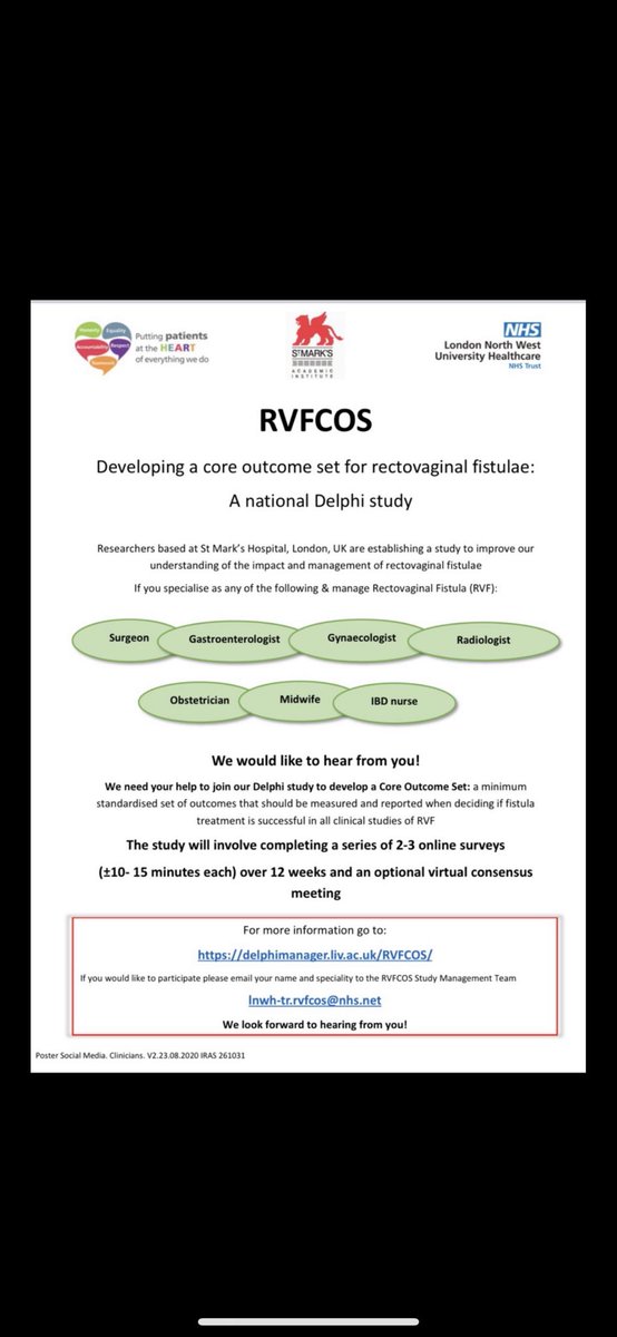 Calling all doctors and nurses who look after patients with a rectovaginal fistula. Please click on the link below to rate RVF outcomes. We are in the middle of round 1. Thank you to all those who have completed the survey.
📋 10-15 mins to complete
delphimanager.liv.ac.uk/RVFCOS/