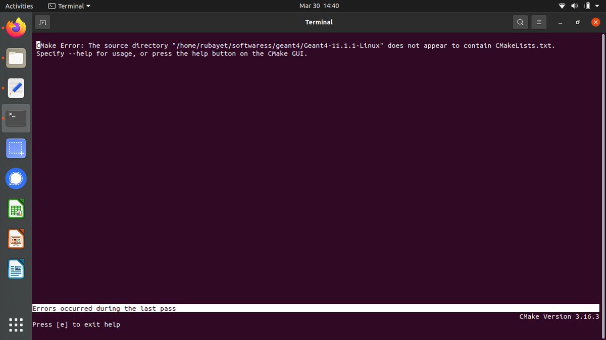 RubayetAlam13's tweet photo. I am trying to install Geant4 but facing this error. "CMake Error: The source directory "/home/ruba/softwaress/geant4/Geant4-11.1.1-Linux" does not appear to contain CMakeLists.txt.Specify-help for usage, or press the help button on the CMake GUI.
@MattersPhysics @mustafa_schmidt https://t.co/0FWWZG6Uoo