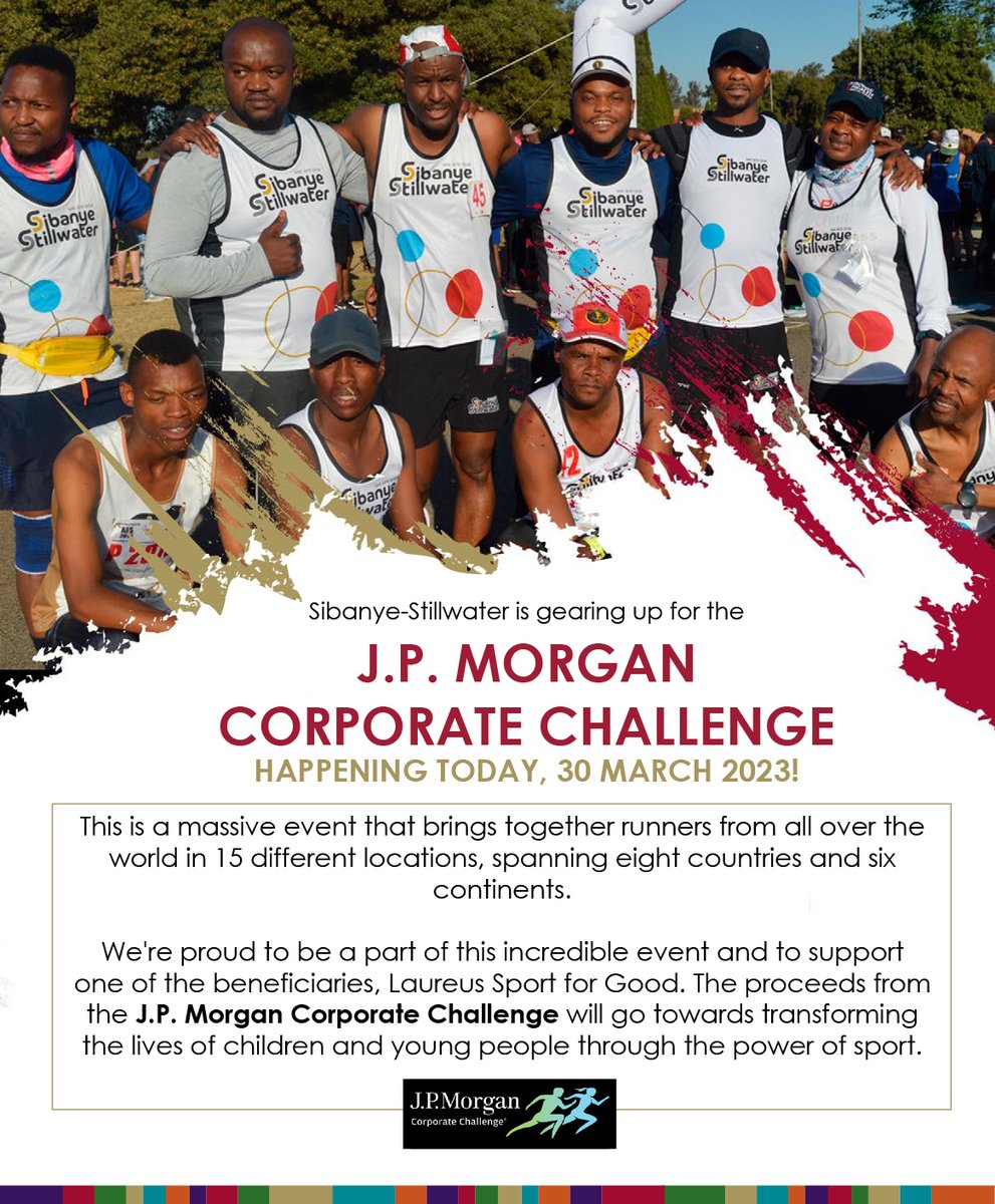 We can't wait to join thousands of runners from around the world for the #JPmorganCorporateChallenge. Stay tuned for updates on how we do!  #SibanyeStillwater #LaureusSportForGood #RunForACause