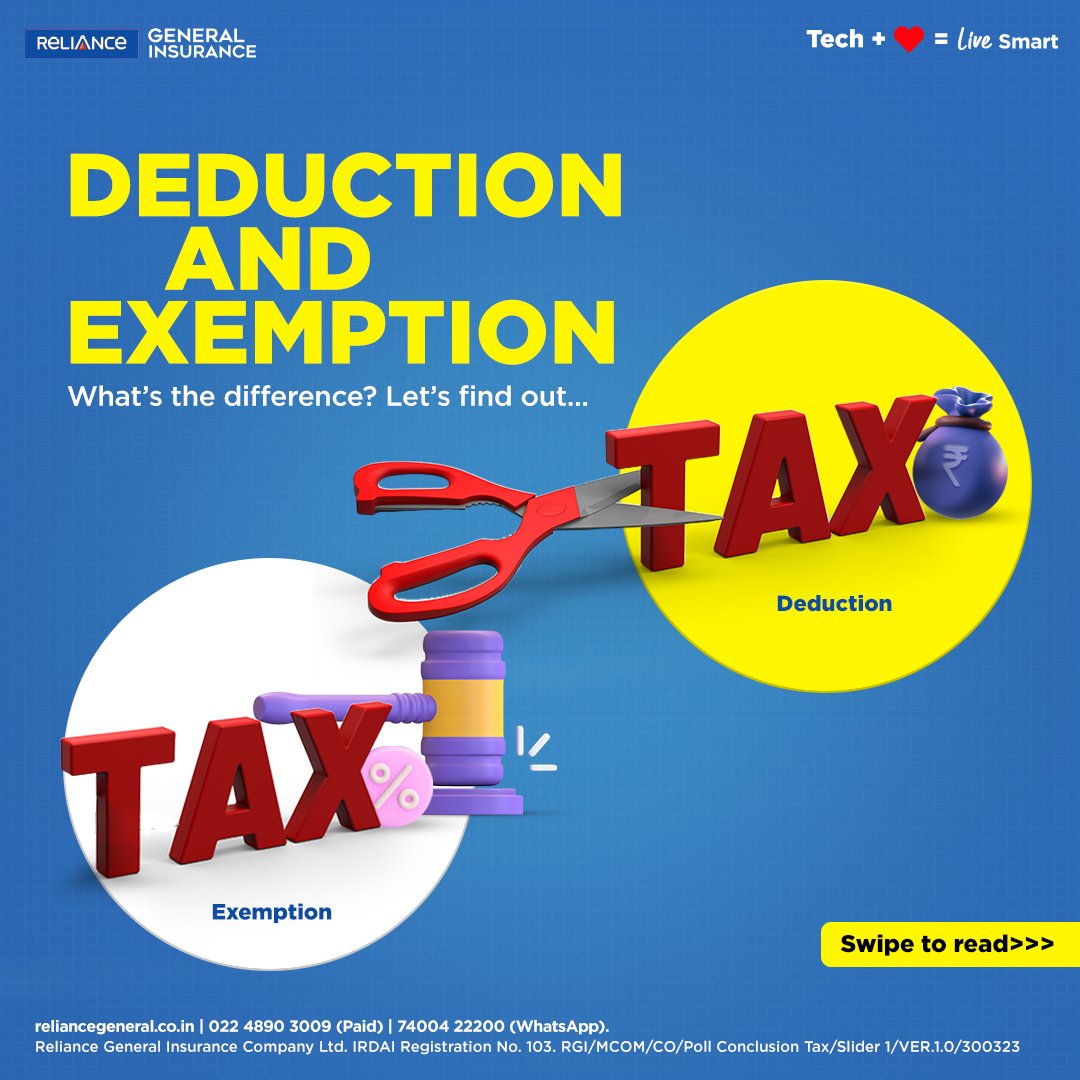 IndusIndGenIn's tweet photo. Knowing about your tax saving tools is as important as tax saving! You can avail tax DEDUCTION on health insurance up to Rs. 1,00,000 and secure your family!
Website: https://t.co/O137VTRjlC
#PollConclusion #RelianceGeneralInsurance #Tech+ ❤️ #LiveSmart #Tax #TaxDeduction https://t.co/OuqnyXzTf2
