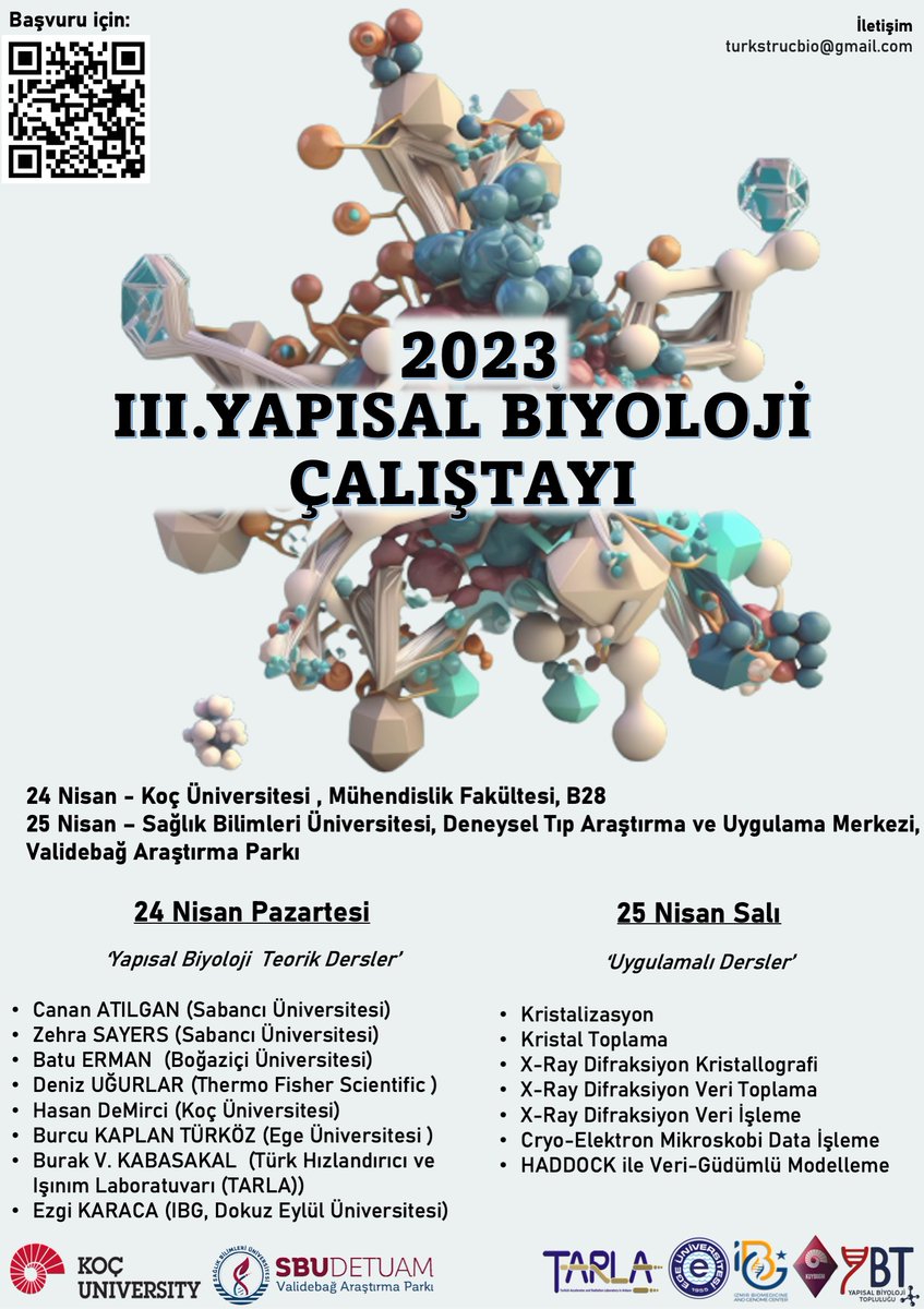 KUYBIIGSTM's tweet photo. The most anticipated event of 2023 is scheduled for April 24-25th. We invite applications by April 10th. Based on their statements, only 25 lucky young structural biologist participants will be selected, please RT. @kocuniversity @SBUDETUAM @bvk_lab @Ezgi_Karaca_ @bkaplanturkoz https://t.co/TM4fY0T8qm