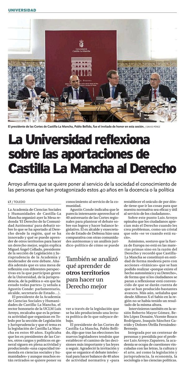 Gracias a los participantes en esta sesión de la Sección de legislación y jurisprudencia de la Academia de Ciencias Sociales y Humanidades de Castilla-La Mancha y a la Facultad de Ciencias Jurídicas y Sociales de <a href="/uclm_es/">Universidad de Castilla-La Mancha</a> y al <a href="/CIEF_uclm/">CIEF</a> por su colaboración