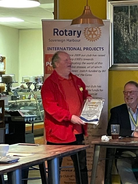 President Gordon Jenkins delighted to present our club pennant to Rotary Eastbourne AM, The Inner Wheel and to Children With Cancer Fund - Polegate.
