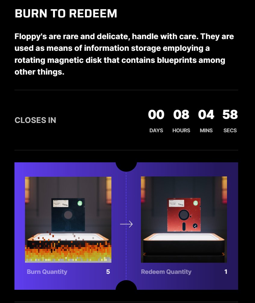 8 HOURS LEFT !!! ⌛️

To celebrate the first burn I'm 𝗚𝗜𝗩𝗜𝗡𝗚 𝗔𝗪𝗔𝗬 x5 Floppy.
Just RT with tweet ✨

💾🔥