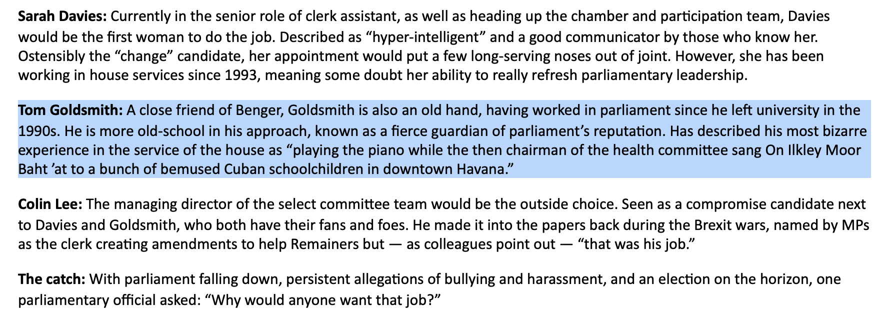 Esther ber on Twitter "New Tom Goldsmith has been appointed Clerk