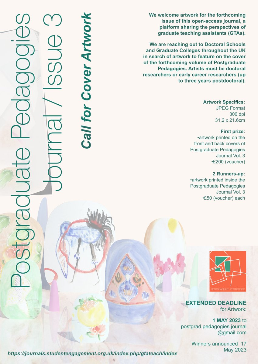 Kristy Campbell (@kristycampy) on Twitter photo EXTENDED DEADLINE! Please share! <a href="/PGPedagogies/">Postgraduate Pedagogies Journal</a> are looking for artwork for the cover of Volume 3! #artistopportunity #earlycareerresearch #academicjournal EXTENDED DEADLINE! Please share! <a href="/PGPedagogies/">Postgraduate Pedagogies Journal</a> are looking for artwork for the cover of Volume 3! #artistopportunity #earlycareerresearch #academicjournal