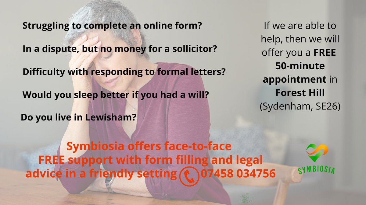 Please email info@symbiosia.org.uk or phone 07458 034756 for more info and to book.

Due to funding criteria, only Lewisham residents who experience financial and/or emotional hardship are eligible at this stage.

#socialcare #freesupport #Lewisham #symbiosia