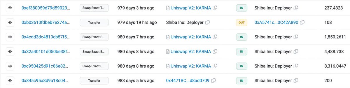 ShibSOV's tweet photo. One of Ryoshi's earliest transactions was buying $KARMA . . . and he was the largest and most diamond hands owner of $KARMA 👀 https://t.co/BPHmwaT6Q2