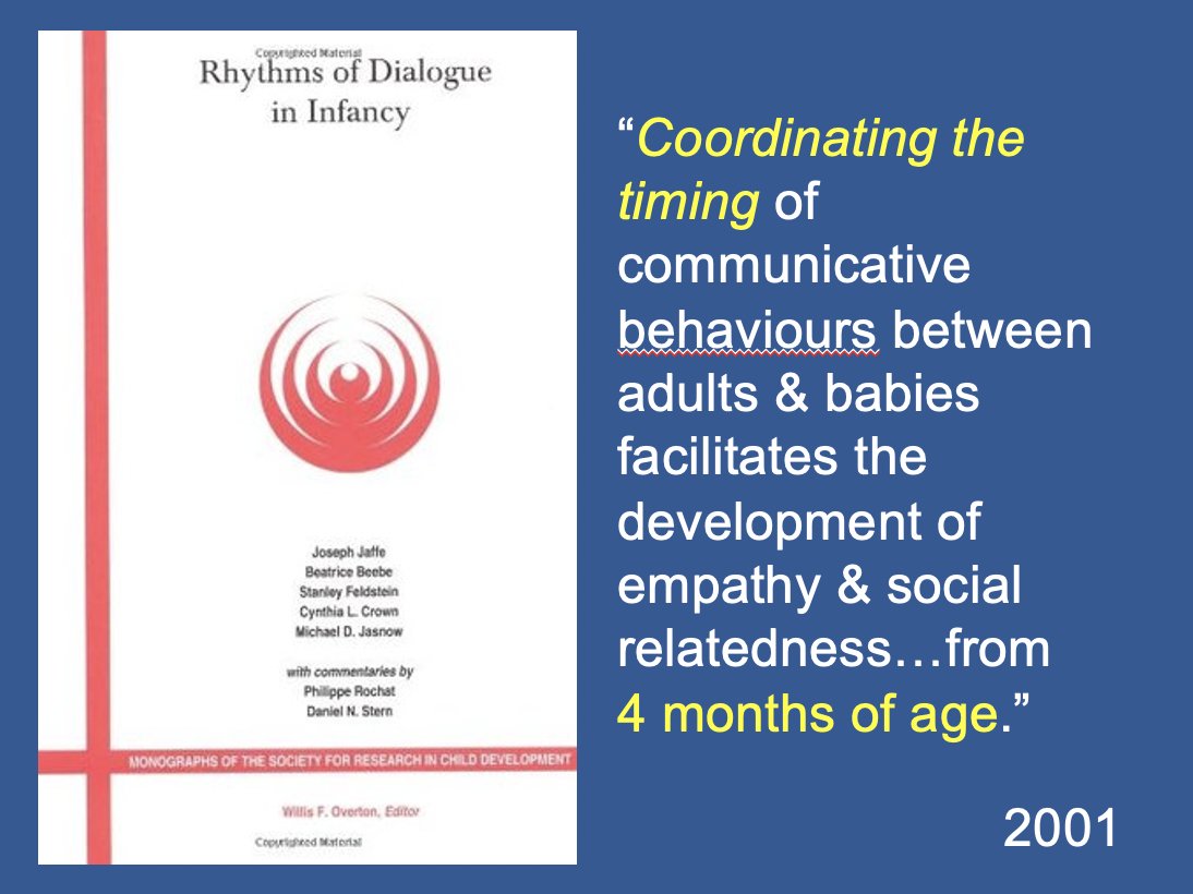 suzannezeedyk's tweet photo. By 4 months of age, babies' brains hv already tracked how attentive parents are, how good they are at coordinating their responses to a baby's communicative bid. FOUR MONTHS. Astounding. I've been talking abt that alot recently. Here's a THREAD that explores that idea a bit more. https://t.co/OB1fAZwVe8
