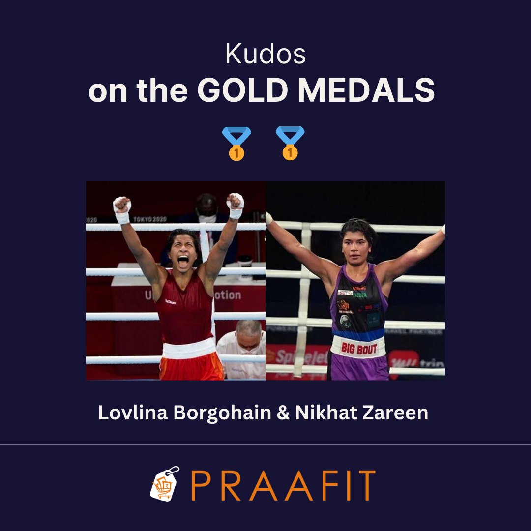 Praafit_'s tweet photo. Wishing Women's World Boxing CHAMPIONS 🥊🏆 Heartiest Congratulations to Nikhat Zareen &amp; Lovlina Borgohain 💯 A proud moment for our country 🇮🇳

#praafit #global #cashback #guranteedcashback #WorldBoxingChampionship2023 #BoxingChampions #Boxing https://t.co/scmZdBIwig