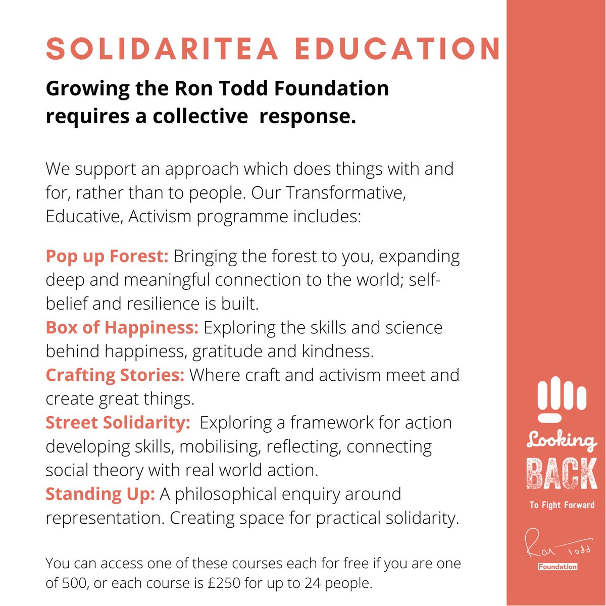 RonToddFdn's tweet photo. Accessing our courses are a great way to support our work.
Through our #LookingBackToFightForward Campaign you can get a discount on all of our courses #TogetherThursday https://t.co/oPicomImr0