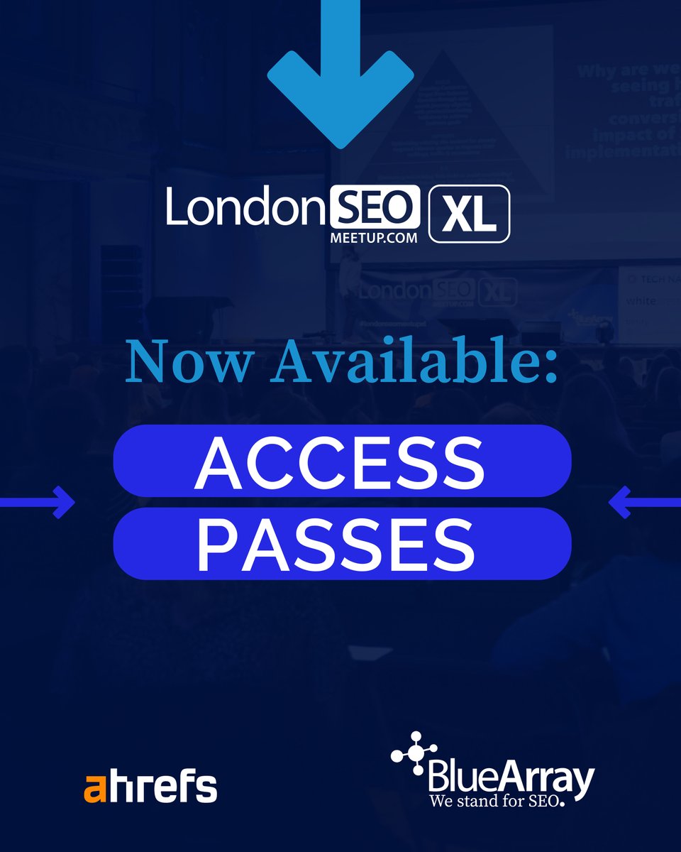 ❌ We've just sold our last early bird ticket for #LondonSEOXL 🎫

Fear not! Access Passes are now available! So you can still see our star-studded lineup ✅

Details:
📍 Shoreditch Town Hall,
London, EC1V 9LT
🗓️  Thurs 4 May 2023
⏰  9:30-17:00

👉  londonseomeetup.com