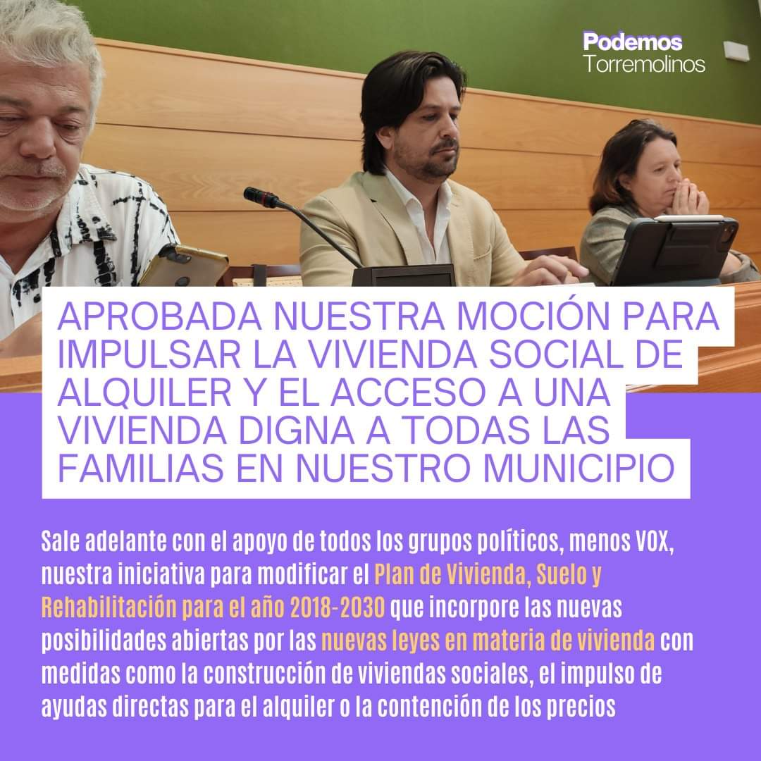 Sale adelante, con el voto en contra de VOX, nuestra propuesta para impulsar el alquiler social, la contención de precios del alquiler y generar nuevas ayudas para el acceso a la vivienda de jóvenes
#LeyDeVivienda #Vivienda #LaFuerzaQueTransforma #LaVerdaderaIzquierda