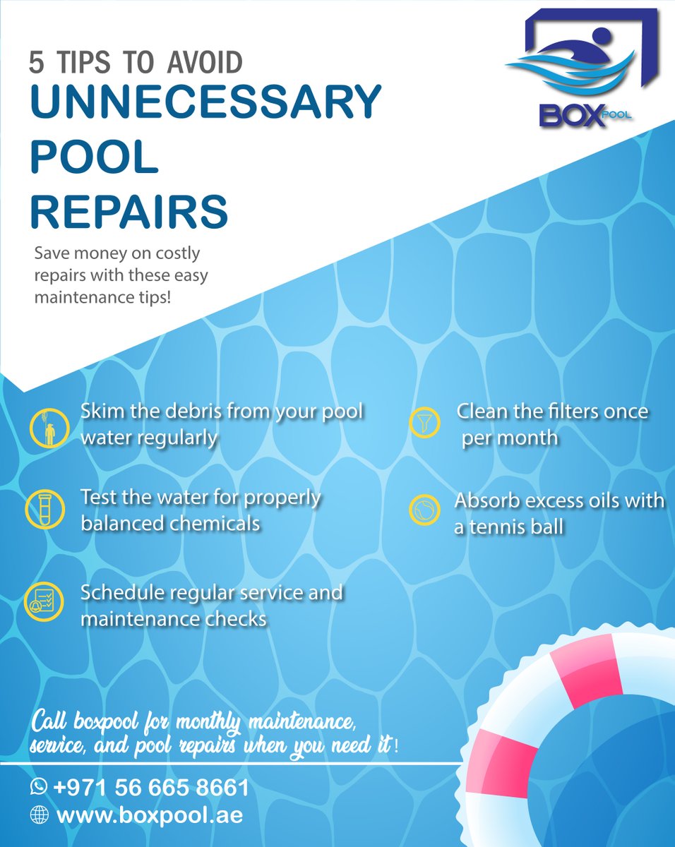 BoxpoolAe's tweet image. As summer approaches, it's important to make sure your pool is in good condition for all the fun in the sun. Here are 5 tips to help you avoid unnecessary pool repairs #swimmingpool #swimming #dubaipools #bestpools #boxpool #swimming #newproject #PoolParty
#poolside #summer