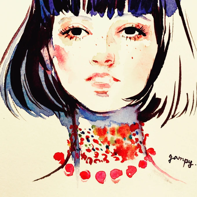 男性描く事が多いですがたまに女性も描いています#watercolor 