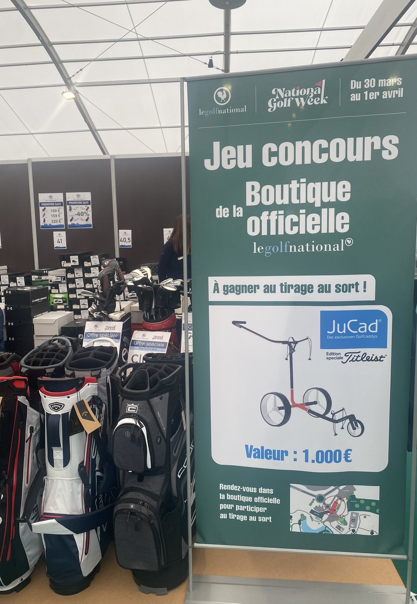 Jeu concours :                                                  À l’occasion de la National Golf Week, venez gagner votre chariot Jucad en participant au tirage au sort à la boutique officielle  du Golf National