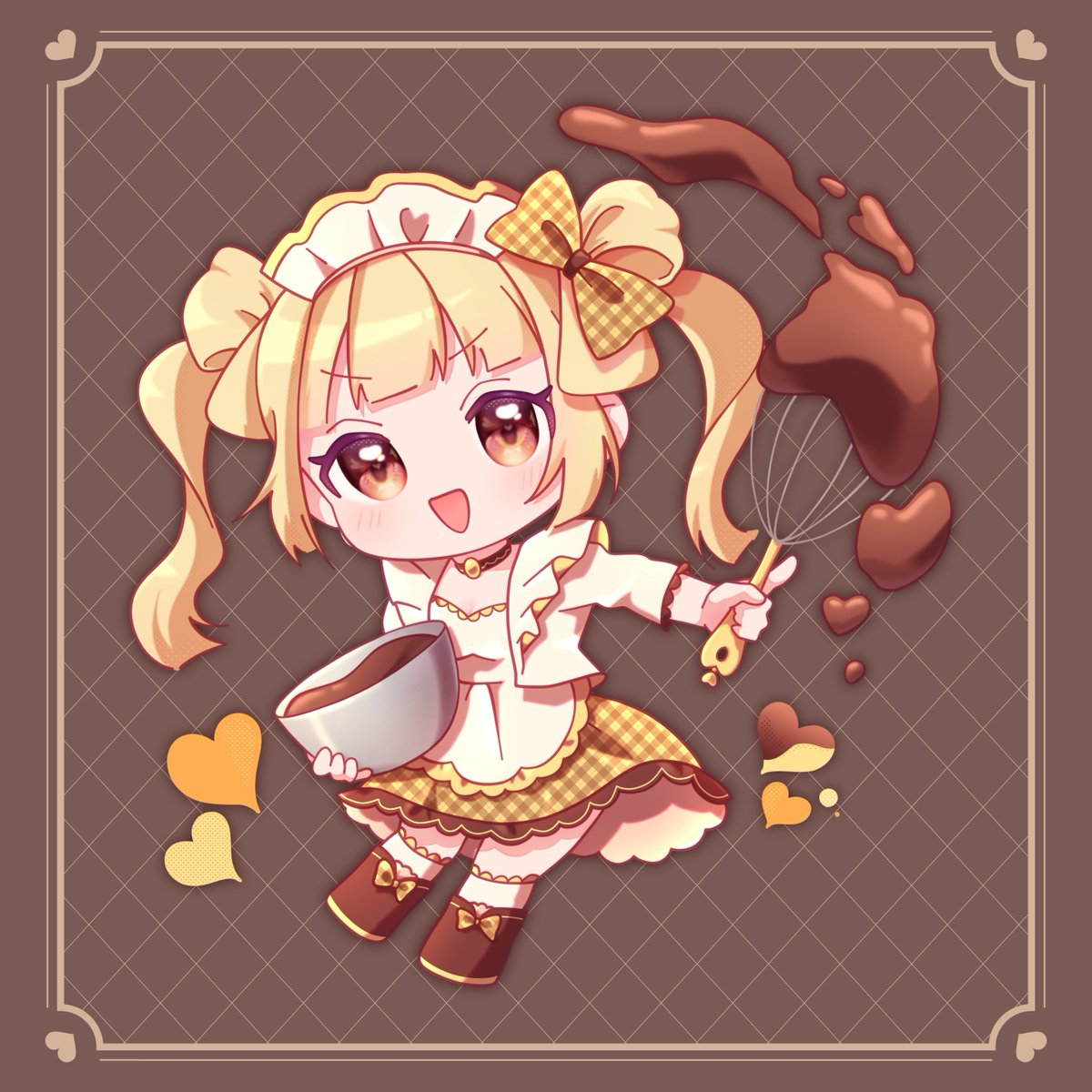 1girl blonde hair chocolate solo chibi twintails maid headdress  illustration images