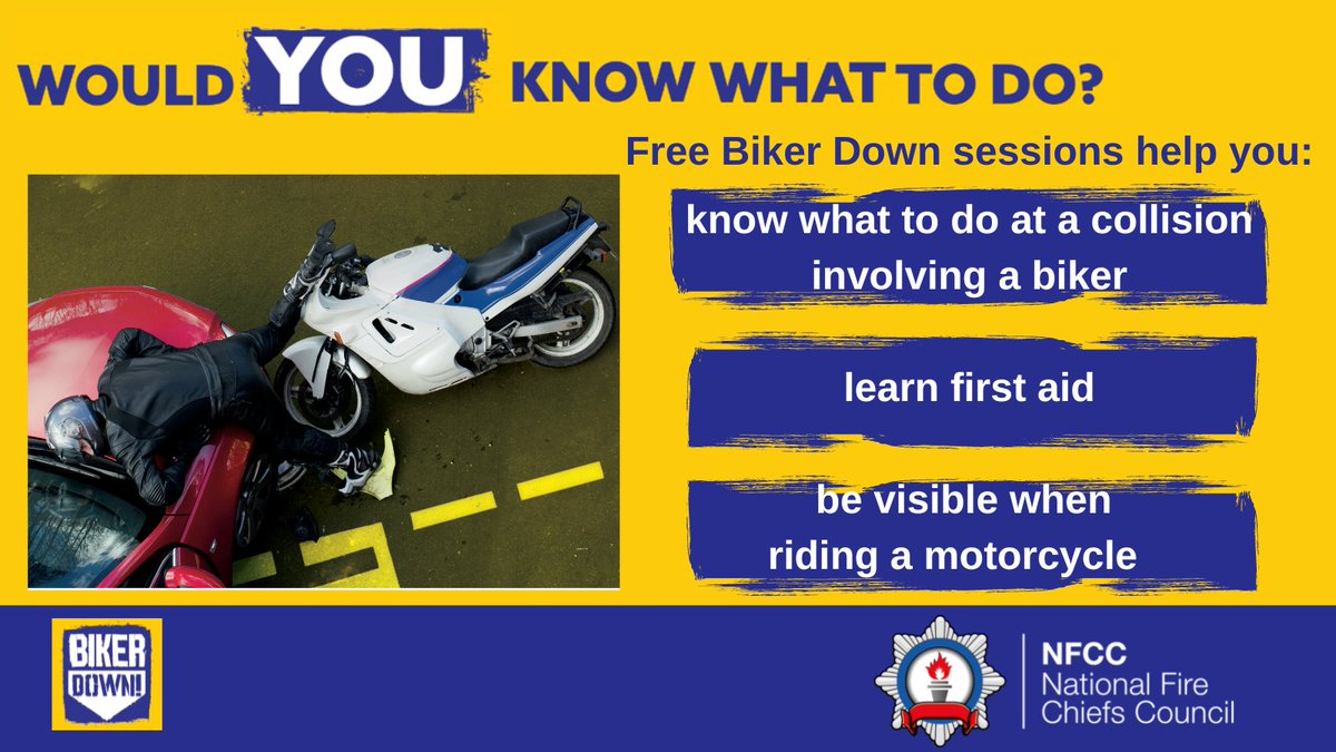 The first person at the scene of a motorbike collision is often another biker. Would you know what to do? Find out about free <a href="/BikerDownSFRS/">Biker Down Scotland</a> sessions - it might just save a life. 
Email: w.bikerdownscotland@firescotland.gov.uk
More: bikerdown.co.uk
<a href="/NFCC_FireChiefs/">National Fire Chiefs Council</a>