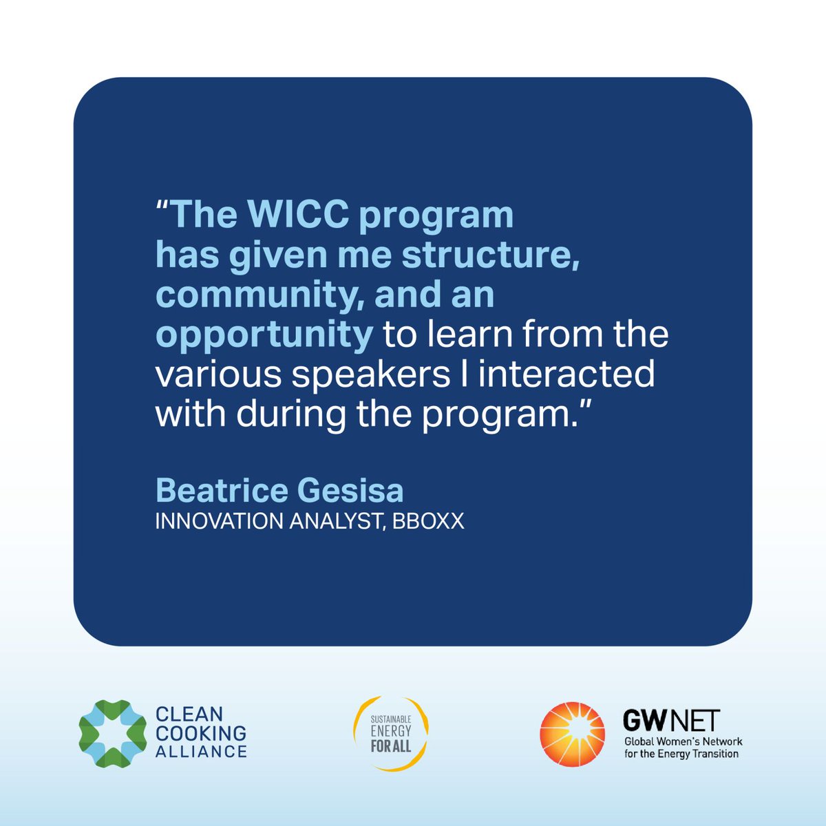 SEforALLorg's tweet photo. 6️⃣0️⃣ mid-career #women in #cleancooking from all over #Africa, #Asia, and #Haiti have just completed the latest edition of our #WomenInCleanCooking Mentorship Programme. Congratulations to all graduates! 🎓 ♨️
Stay tuned for our next batch of WICC applications! #EnergizeHer ⚡️ https://t.co/4t2WeNP4rx