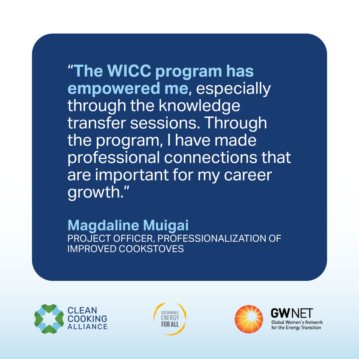 SEforALLorg's tweet photo. 6️⃣0️⃣ mid-career #women in #cleancooking from all over #Africa, #Asia, and #Haiti have just completed the latest edition of our #WomenInCleanCooking Mentorship Programme. Congratulations to all graduates! 🎓 ♨️
Stay tuned for our next batch of WICC applications! #EnergizeHer ⚡️ https://t.co/4t2WeNP4rx