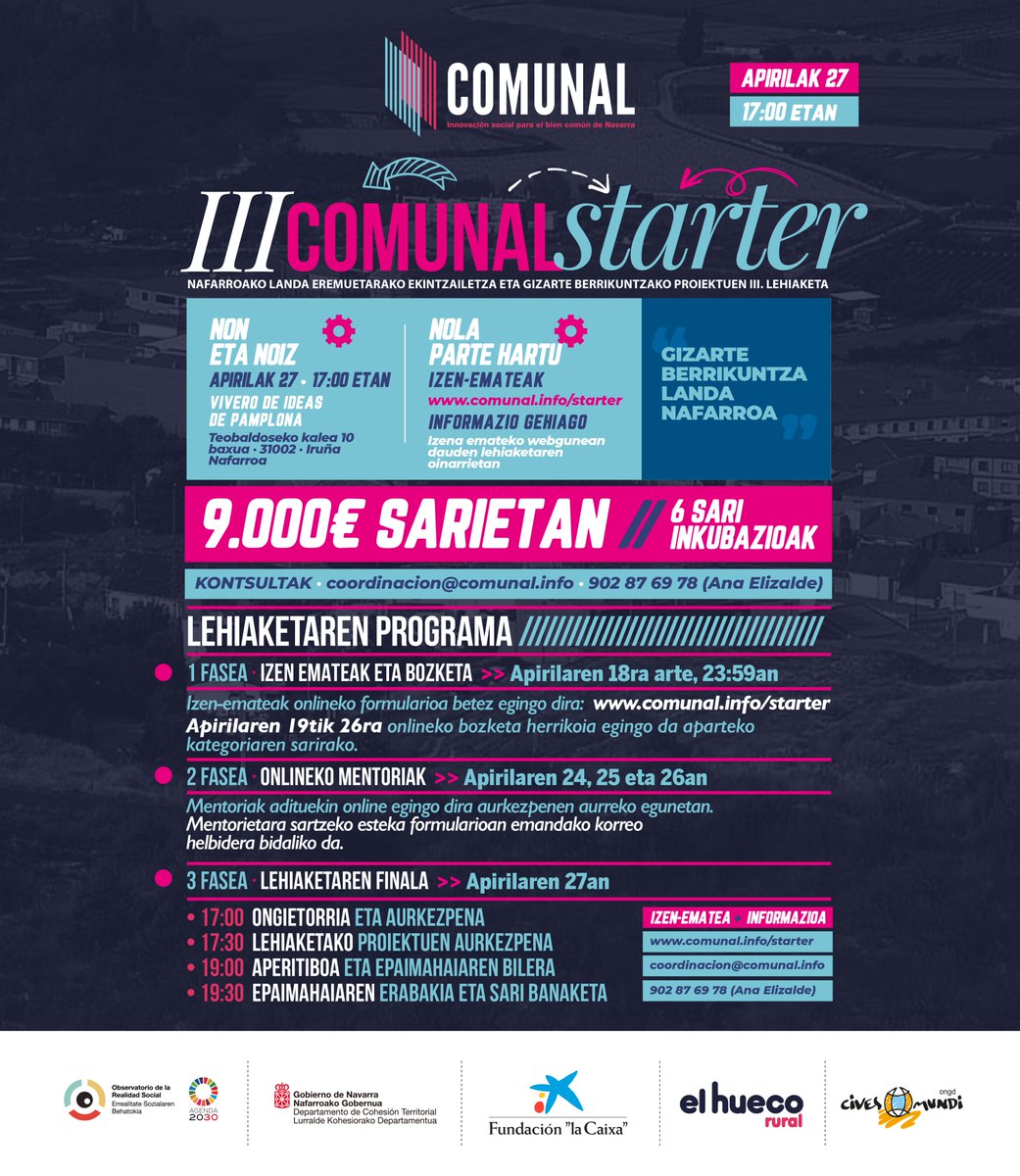 9⃣0⃣0⃣0⃣ euro ditugu Comunal Starter Lehiaketaren III. edizioan ideia onenak saritzeko. Irakur itzazu oinarriak eta eman izena hurrengo helbidean: comunal.info/starter/