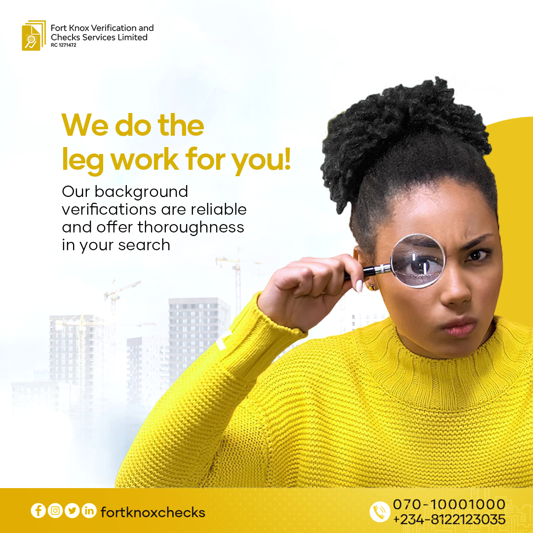 FortKnox_Checks's tweet photo. Our background verifications are reliable and offer thoroughness in your search
Secure your business by running background checks on prospective and existing employees. Contact us today on 07010001000 or 08122123035.
#fortknoxchecks #backgroundchecksnow https://t.co/E4yGolZo1E