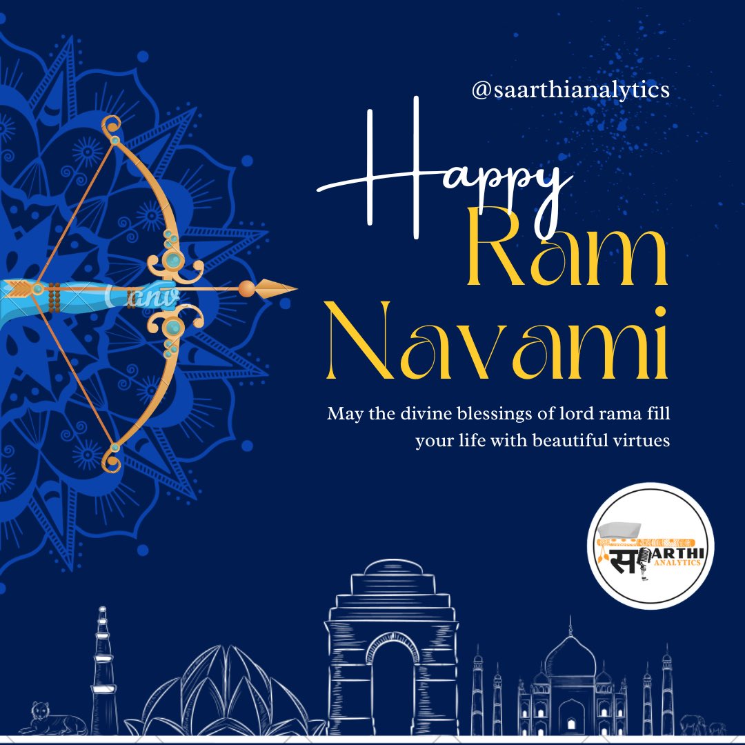 saarthi_india's tweet photo. May the auspicious occasion of Ram Navami bring peace, prosperity, and happiness to all. Let us embrace Lord Ram's virtues of righteousness, compassion, and love for a better tomorrow. #RamNavami https://t.co/fCTZTQe3tj