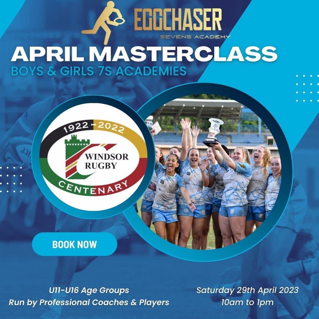 Eggchasers are hosting a 7s academy at Home Park on Sat 29th April from 10am-1pm. 

The event is open to u11s to u16s - Girls and Boys. 

To reserve your child’s space please use the following booking link - eggchaserstash.com/products/winds…

🟢🔴🟠⚫️

#WINDSORRUGBYCLUB #WRFC #WEAREWINDSOR