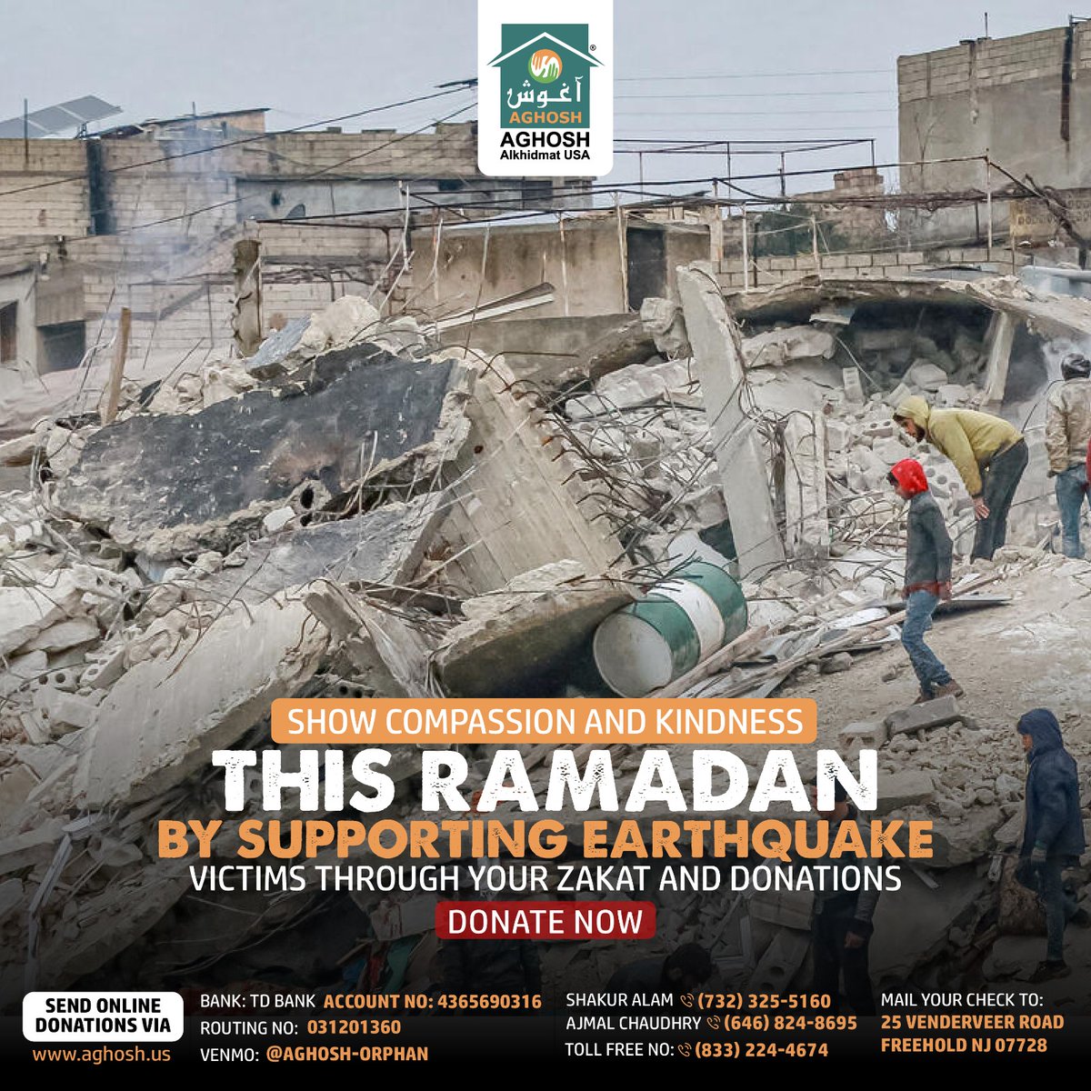 aghosh_usa's tweet photo. Join us in supporting the victims of the Turkey earthquake. Your donation can make a difference.
#alkhidmataghoshusa  #TurkeyEarthquake #AidAppeal #HelpTurkey #EarthquakeRelief https://t.co/mvndLOgoaE