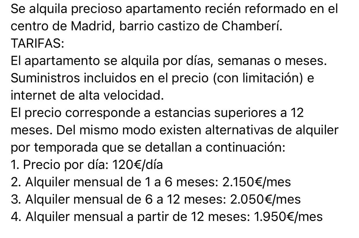 Piso en Chamberí, ¿y no se les cae la puta cara de vergüenza por pedir esta barbaridad por un cuchitril de 2 hab.? Que no se regule este tema es uno de los grandes fracasos del <a href="/GobiernoDeEspan/">Gobierno de España</a>