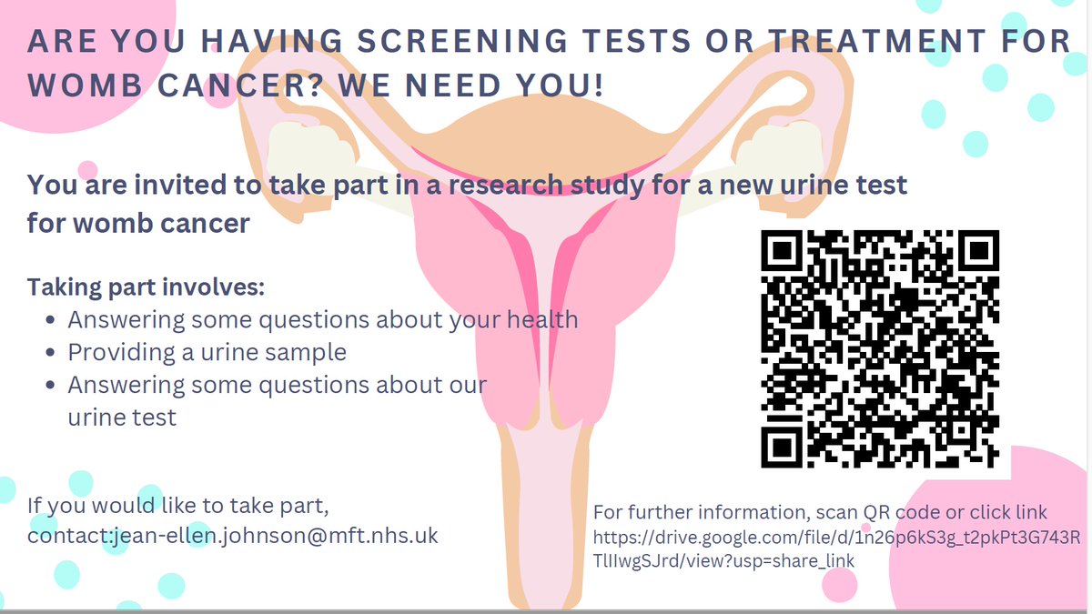 Jean-Ellen Johnson (@drjeanee) on Twitter photo Do you have Lynch Syndrome and having routine gynaecological screening tests or treatment for womb cancer? #womb #cancer <a href="/LynchSyndromeUK/">Lynch Syndrome UK</a>
If you would like to take part in the research study, please contact jean-ellen.johnson@mft.nhs.uk to find out more. bit.ly/Detectstudy Do you have Lynch Syndrome and having routine gynaecological screening tests or treatment for womb cancer? #womb #cancer <a href="/LynchSyndromeUK/">Lynch Syndrome UK</a>
If you would like to take part in the research study, please contact jean-ellen.johnson@mft.nhs.uk to find out more. bit.ly/Detectstudy