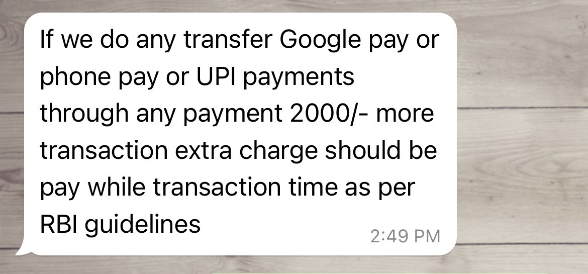 The damage is done. I am getting many such messages from my contacts. Shop owners not accepting payments above 2000. Frustrating. Why is the govt so inept and docile in communication? Word has spread and a serious setback is dealt to UPI #UPICharges