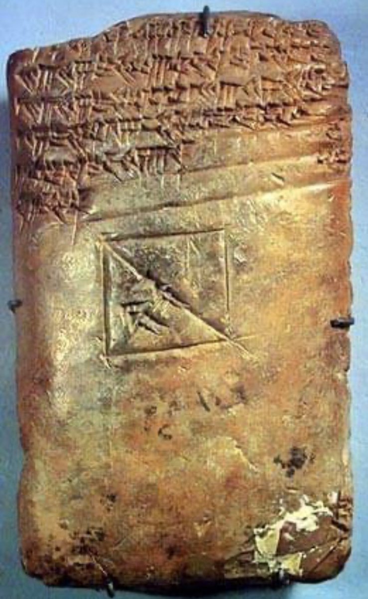 GilgameshIQ's tweet photo. Babylonian mathematics Scientist and researcher Frederic Bilanchon confirms that mathematics sciences were advanced in the Babylonian civilization (2000-539) BC. Especially during the reign of King Hammurabi, evidence was found in the clay tablets confirming the existence of mathematical foundations in geometry, calculating quantities, solving second-order problems, and calculating the square root.

Bilanchon identifies the advantages of Babylonian mathematics as follows: 

Abstraction: which expresses progress in mathematical knowledge Algebraic intelligence 

sharpness: the Babylonians were able to obtain correct and scientific results by correct analysis of wrong geometric shapes

The testing campaign was revealed in Shadubum (Tell Harmal, near Baghdad). Babylonian tablets dating back to about 1800-1700 BC 

The first plank Mention a mathematical application similar to the Pythagorean theorem 

The second plank He mentions a mathematical application similar to Euclid's theory 
What proves that even the theorem of Pythagoras and Euclid are geometric applications of Babylonian mathematics There are other Babylonian tablets found in Larsa The 

first tablet dates back to about 1800 BC Talking about a math problem If you have two parallelograms of different areas, one inside the other, how do you calculate the distance between the two triangles?

The second board dates back to the eighth century BC It talks about solving the problem of constructing an equilateral triangle

These archaeological discoveries indicate the extent of the development of mathematics in Babylon