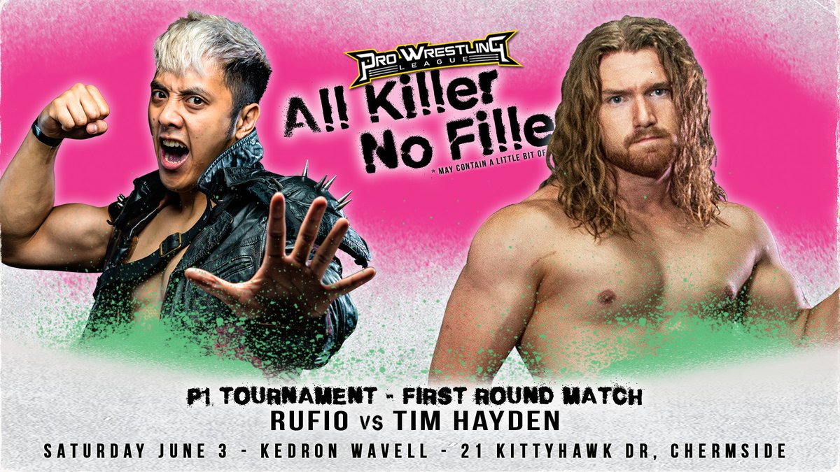 The P1 Tournament continues on Saturday June 3rd where we'll see <a href="/RUFIOwrestling/">RUFIO</a> facing off with <a href="/TimHayden_duh/">Tim Hayden</a>, in a battle between two of Queensland's greatest wrestlers going today!

📍 Kedron-Wavell - 21 Kittyhawk Dr, Chermside

Front row selling FAST: bit.ly/3ZUnQ2W