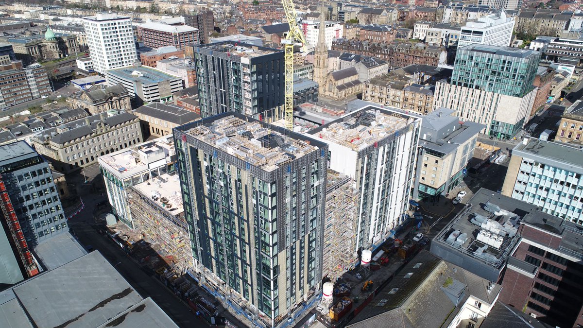 A great picture of the <a href="/RobertsonGroup/">Robertson</a> site at Moda Holland Park in Glasgow where the final tower crane is coming down.

This is a new £80m #buildtorent scheme where we are providing bespoke, high-spec #kitchens in a £3m project.

#construction #scotland <a href="/LiveTheModaLife/">Moda</a> #fitout