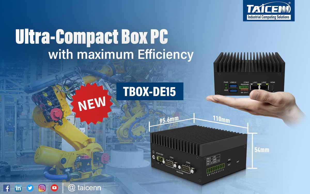 Taicenntech's tweet image. The new TAICENN TBOX-DE15 model of #ruggedized embedded #automationcomputer with Intel #ElkhartLake J6412 might be a good choice. It provides flexible and time-to-market support for a variety of applications.

sales@taicenn.com

#BoxPC #Automation #Computer #Embedded #MiniPC