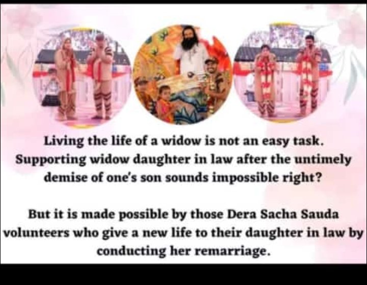 RehmatSapra's tweet photo. Dera Sacha Sauda is helping widows to live a life of dignity and respect in the society the initiative has not only provided hope for many widows but has also helped in reducing the stigma surrounding widow marriages in India.
#LightOfHope 
Saint Gurmeet Ram Rahim Ji https://t.co/lwpim6tsIp