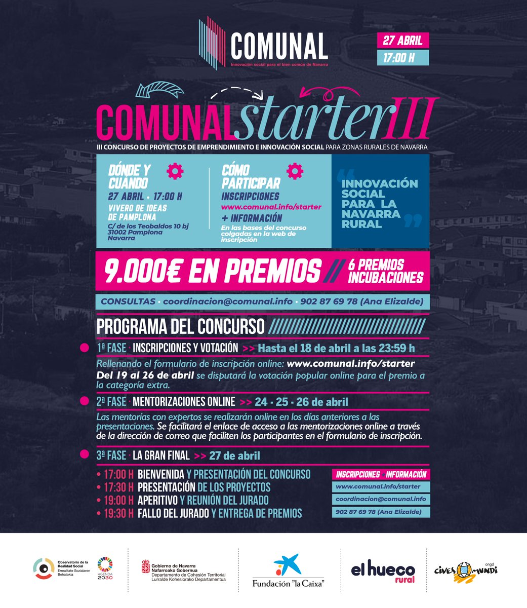 ▶️▶️▶️ATENCIÓN ◀️◀️◀️Tenemos 9️⃣0️⃣0️⃣0️⃣ euros para premiar las mejores ideas en la III Edición del Concurso Comunal Starter.  Echa un vistazo a las bases y apúntate en comunal.info/starter/