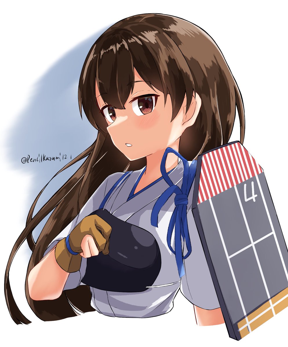 kaga (kancolle) 1girl solo long hair muneate brown eyes gloves brown hair  illustration images