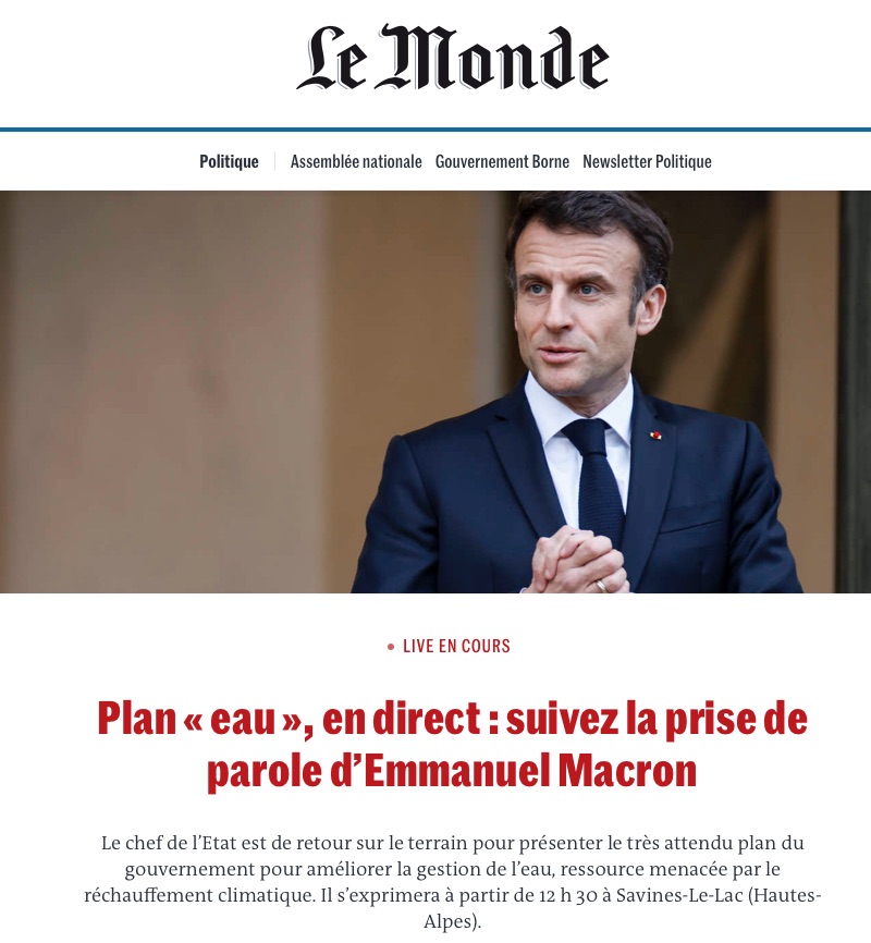 vivelefeu's tweet photo. Bonjour, @lemondefr. On espère que tu ne vas pas oublier de préciser que ce «chef de l'État» qui «présente le très attendu plan du gouvernement pour améliorer la gestion de l'eau» vient de réprimer dans le sang une manifestation réclamant une amélioration de la gestion de l'eau. https://t.co/EbPyRIg6Cc