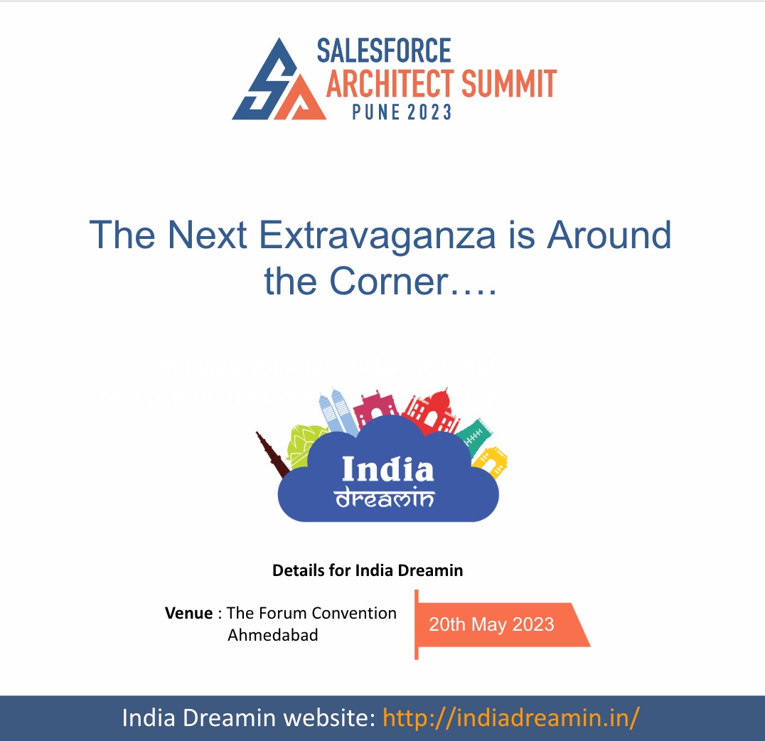 SFArchSummit's tweet image. We &apos;@SFArchSummit&apos;, getting many requests for passes however, due to limited capacity we cannot accommodate all.

But, we got good news that the next Salesforce Community event is around the corner. Keep an eye on @sfindiadreamin updates to not miss the fun.

#SAS23 #indiadreamin