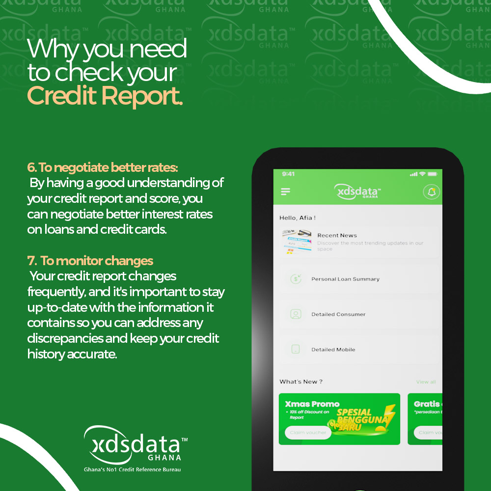 XdsData_Gh's tweet photo. These are the reasons why you need to check your credit report.

6. To negotiate better rates
7.  To monitor changes

#CheckYourCreditReport
#xdsdataghana https://t.co/AwaHS7NZyT